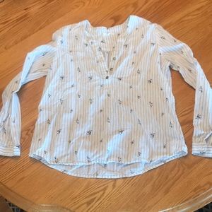 Long sleeve blouse w small flowers & navy stripe